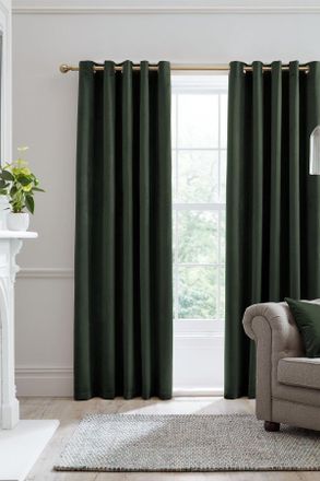 Laurence Llewelyn-Bowen Montrose Velvet Blackout-Coated Pair of Eyelet Curtains in Bottle Green | Size: 229 cm width x 229 cm drop