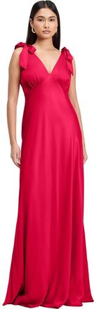 Ghost London Nora Tie Shoulder Satin Maxi Dress in Raspberry at Nordstrom, Size 14