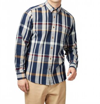 Ben Sherman Long Sleeve Herringbone Check Shirt In Dark Navy