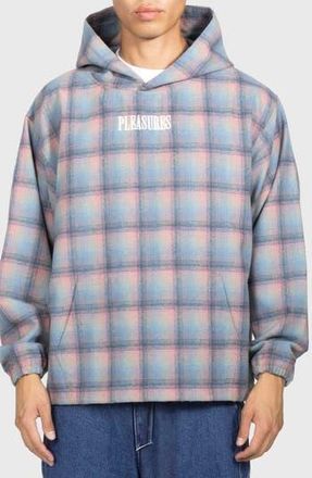 Pleasures Sender Oversize Ombr&eacute; Check Cotton Flannel Hoodie in Pink at Nordstrom Rack, Size Medium