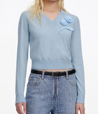 Self Portrait Rose Wool Jumper Top In Blue