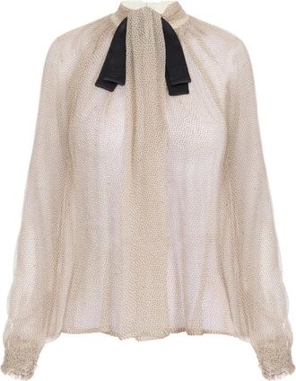 Elisabetta Franchi Crepon Blouse met Micro-Polka Dot Print - Dames - Blouses - Beige - M - Satijn - Overhemden