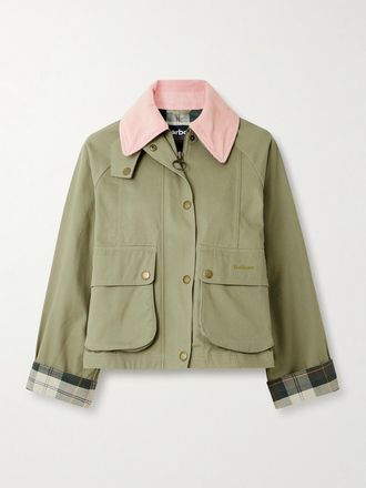 Barbour Giacca Cropped In Twill Di Cotone Con Finiture In Velluto A Coste Beadnell - Verde