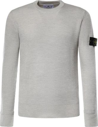 Stone Island Ribbed Crewneck Sweater - Heren - Ronde hals truien - Grijs - L - Wol - Truien & Vesten