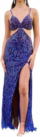 Primavera Sequined Floor-Length Cut-Out Evening Dress In Royal Blue