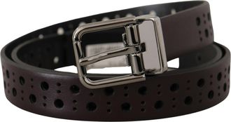 Dolce & Gabbana Dark Purple Perforated Leather Metal Buckle Mens Belt