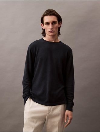 Calvin Klein Mens Linen Blend Relaxed Sweater - Blue - M