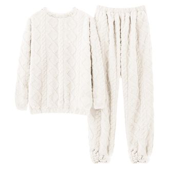 Generic Winter Pyjamas For Women Uk Warm Thicken Soft Fuzzy Fleece Pajamas Long Sleeve Pullover Tops And Pants 2 Piece Lounge Set Christmas Pajamas Fluffy Fle