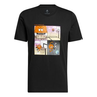 adidas Mens adidas Cartoon Shooting Printing Pattern Round Neck Short Sleeve Black T-Shirt HK6728