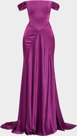 Alex Perry Off-The-Shoulder Paneled Satin Crepe Gown
