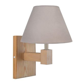 Tosel Aplique de pared metal,madera Alt.25cm natural ;Pantalla: blanco