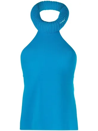 Off-white tubular open-back top - women - Polyester/Viscose - 42 - Blue