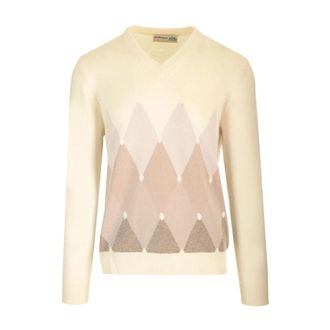 Ballantyne Double Yarn Cashmere Diamond Jumper - male - Ballantyne - Cashmere Knitwear - Multicolor - 2XL - Knitwear