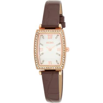 BCBGeneration Tonneau Crystal Faux Leather Strap Watch, 26mm in Brown at Nordstrom Rack