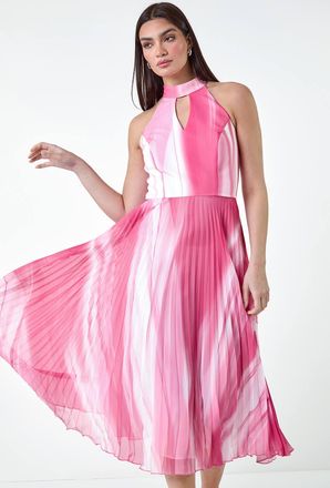 Roman Ombre Stripe Pleated Midi Dress