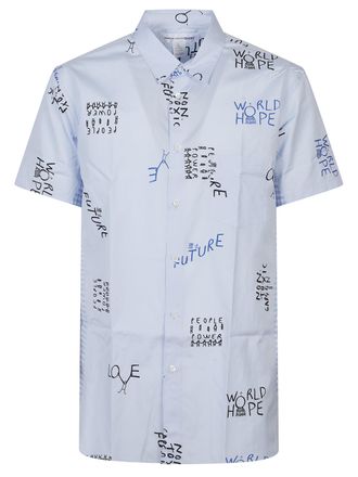 Comme Des Gar&ccedil;ons Playful Typography Light Blue Printed Shirt