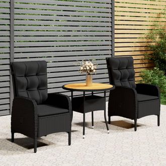 vidaXL Vidaxl - Juego De Comedor Para Jard&iacute;n 3 Piezas Rat&aacute;n Sint&eacute;tico Negro