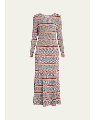 Veronica Beard Nami Striped Rib-Knit Midi-Dress
