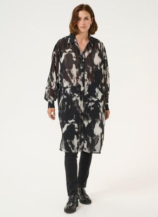 Kaffe Kaaska Sheer Long Sleeves Shirt Dress in Black/grey Blurry at Nordstrom, Size 10