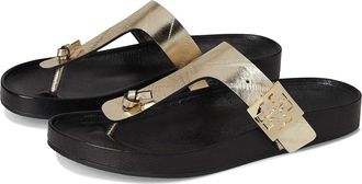 Tory Burch Mellow Thong Sandals Womens Wedge Shoes Spark Gold/Perfect Black : 6.5 M, Suede