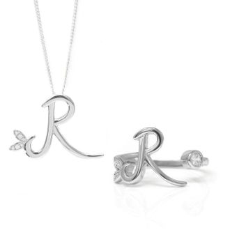 Say It With Winged Initial Ring Gift Set - Silver - R | Size: 18 inches