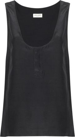 Saint Laurent Overhemden, Dames, Grijs, M, Mouwtjesloze top met ronde hals