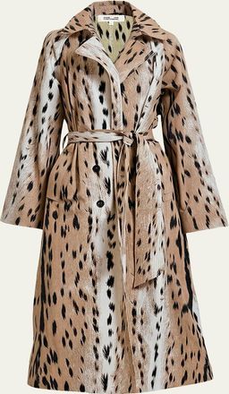 Diane Von F&uuml;rstenberg Kamirah Belted Animal-Print Trench Coat