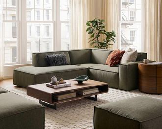 Castlery Jonathan Side Chaise Sectional Sofa Left Facing, Performance Twill Moss, Modular, Low-Profile for Castlery