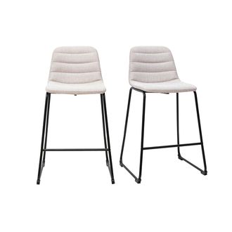 Miliboo Taburetes De Bar De Tela Con Efecto Terciopelo Texturizado Beige Y Metal H64 Cm (lote De 2) Saury