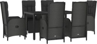 vidaXL Set Comedor Jard&iacute;n 7 Pzas Y Cojines Rat&aacute;n Sint&eacute;tico Negro Gris Vidaxl