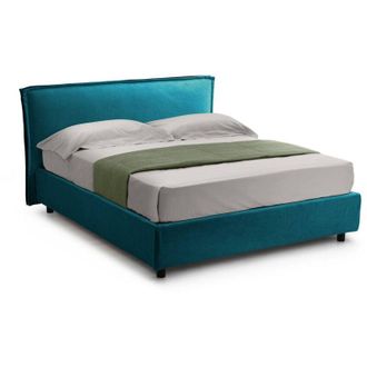 Dmora Letto Matrimoniale Brolo, Sfoderabile, Contenitore Made in Italy, Azzurro