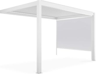 Oviala P&eacute;rgola bioclim&aacute;tica adosada blanca de 3x4m y 1 toldo de 2,66x2,4m