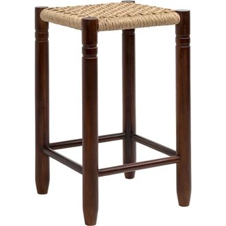 Jonathan Y Designs Handcrafted Wood Backless Indoor/Outdoor Bar Stool with Synthetic Woven Seat in Dark Brown -25.5 at Nordstrom
