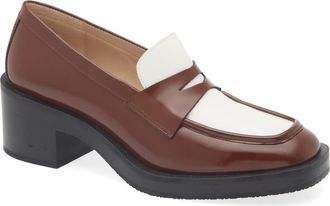 Stuart Weitzman Kaia 40 Block Heel Loafer in Hazelnut/White at Nordstrom Rack, Size 9.5