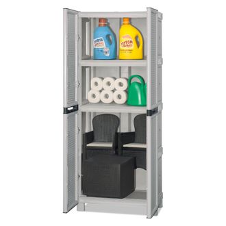 Dmora Armario Para Exteriores O Interior Multiusos, Gabinete De 1 Puerta Y 3 Estantes De Polipropileno, 100% Made In Italy, 70x39h172 Cm, Color Gris Claro -