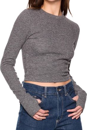 Susana Monaco Fleece Crew Long Sleeve Top In Melange Grey