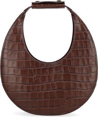 Staud Neutrals Moon Crocodile Embossed Leather Handbag