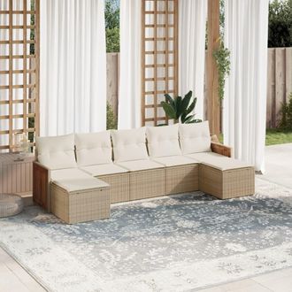 vidaXL Set Sof&aacute;s De Jard&iacute;n 7 Piezas Y Cojines Rat&aacute;n Sint&eacute;tico Beige Vidaxl