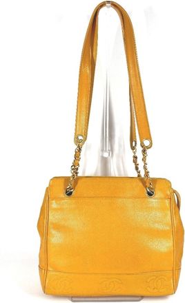 Chanel Yellow Grained Calfskin Shoulder Bag Tote Bag (Pre-Owned)