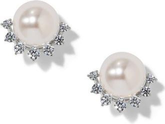 Nadri Cubic Zirconia & Faux Pearl Stud Earrings in Rhodium at Nordstrom
