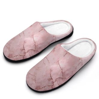 Generic Rose Gold Marble Texture Slippers Men Winter Warm Cotton Anti-Slip Indoor Slip-Ons House Shoes