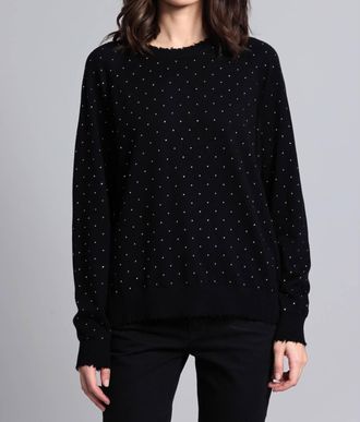 Minnie Rose Cotton Cashmere Relaxed Frayed With Studs In Black