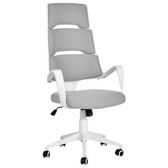 Beliani Silla De Oficina Reclinable De Poli&eacute;ster Gris Blanco Giratorio Asiento Regulable Grandiose