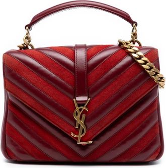 Saint Laurent Borsa a tracolla College media in pelle di vitello e pelle scamosciata con motivo chevron e monogramma 2017 - Rosso
