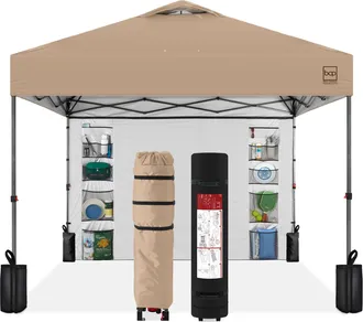 Best Choice Products 10x10ft Easy Setup Pop Up Canopy, Portable Tent w/ Side Wall, 1-Button Push, Case