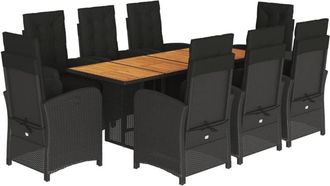 vidaXL 9 Piece Garden Dining Set with Cushions Black Poly Rattan Vidaxl