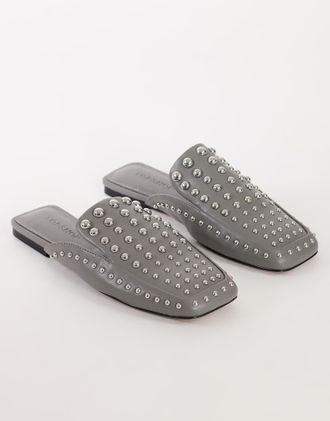 Topshop Bianca scarpa bassa con borchie grigia-Grigio