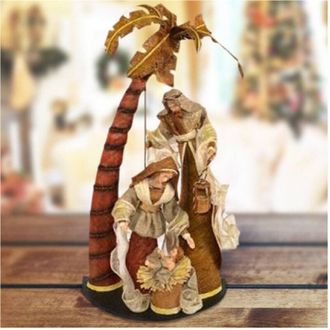 Trade Shop Trade Shop - Presepe Nativita Con Palma In Resina Scenario Alto 64 Cm Decorazioni Natalizie