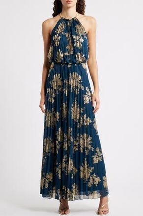Halogen Pleated High Neck Maxi Dress in Dark Forest at Nordstrom Rack, Size 2
