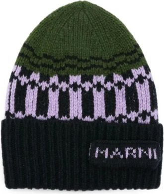 Marni Wollen muts met geometrisch motief - Dames - Accessoires - Veelkleurig - Maat: M Wol